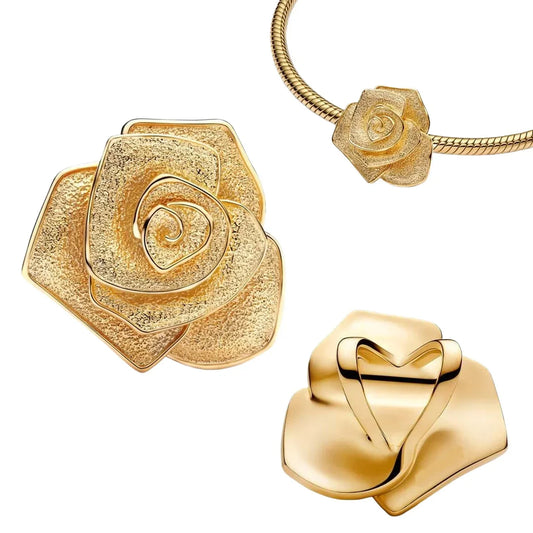 Gold Rose Pendant Heart And Pandora Charm