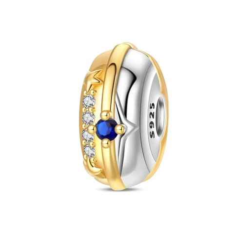 Gold Silver Charm Blue Stone Accent Charm - Compatible with Pandora Bracelets