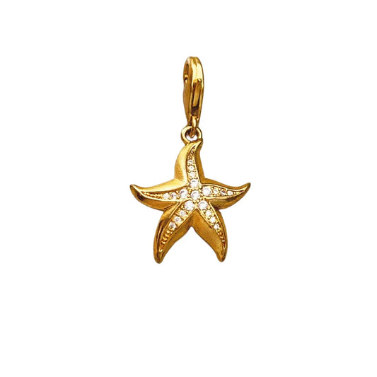 Gold Starfish Charm Diamonds Yellow Accent Charm - Compatible with Pandora Bracelets