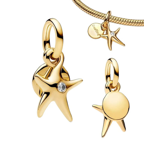 Gold Starfish With Diamond Charm - Gold Starfish With Diamond Pandora Charm