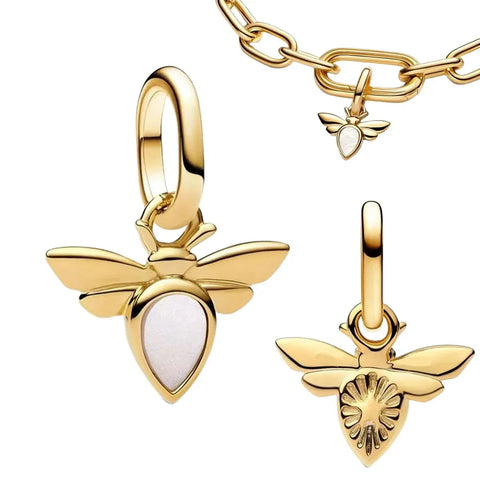 Gold With Bee And White Stone Charm - Gold With Bee And White Stone Charm