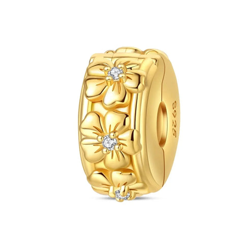Gold Yellow Plated Flower Charm Accent Charm - Gold Yellow Plated Flower Charm Accent Charm - Compatible with Pandora Bracelets