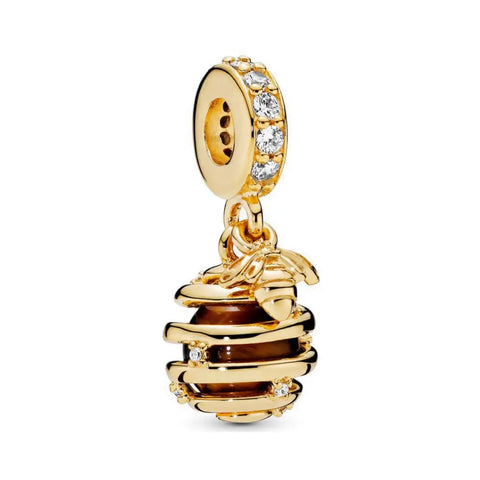 Golden Bee And Bee Hive Dangle Charm - Golden Bee And Bee Hive Dangle Charm