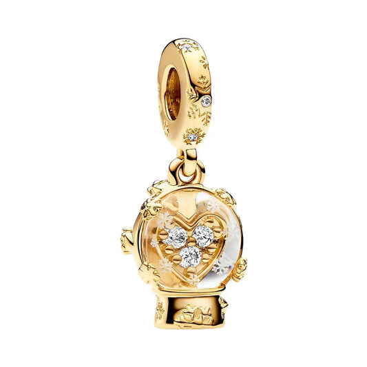 Golden Heart Snow globe Dangle Charm