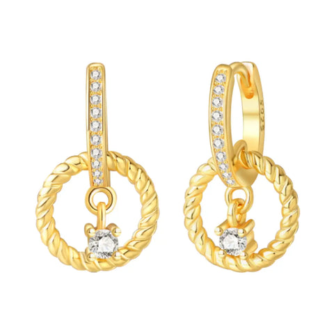 Golden Twisted Circle Dangle Earrings