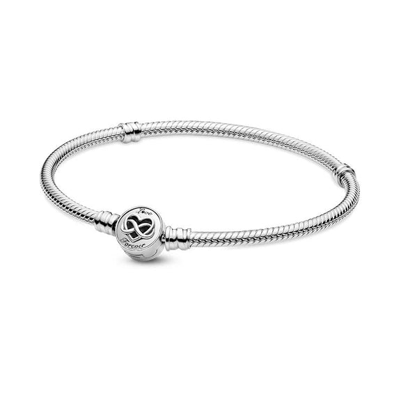 Sterling Silver Snake Chain Bracelet with Infinity Charm - Snake Chain Bracelet Compatible with Pandora Charms