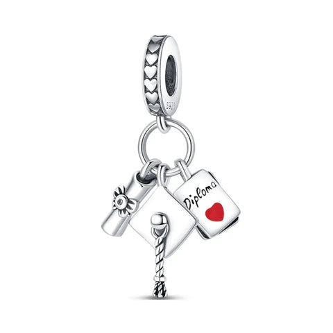 Graduation Hat, Scroll and Diploma Triple Dangle Charm - Graduation Hat, Scroll and Diploma Triple Dangle Charm