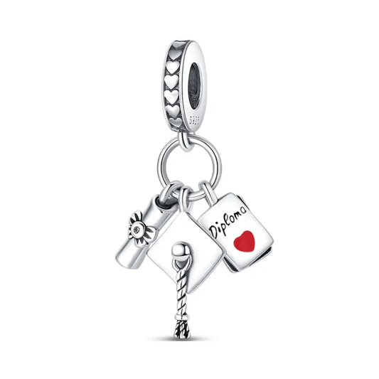 Graduation Hat, Scroll and Diploma Triple Dangle Charm