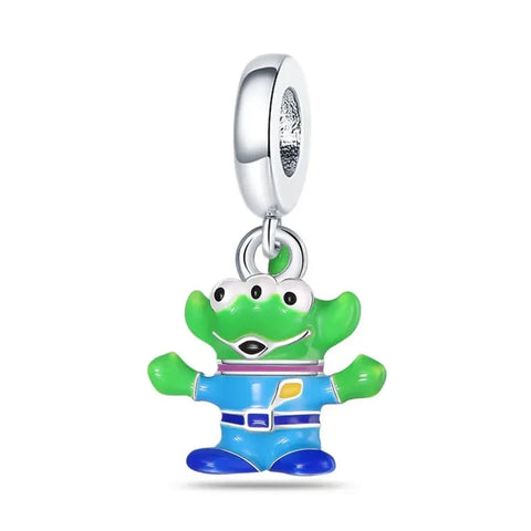 Green Alien Charm Blue White Shirt Accent Charm - Green Alien Charm Blue White Shirt Accent Charm - Compatible with Pandora Bracelets