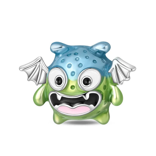 Green Blue Monster Wings Charm Cyan Accent Charm - Compatible with Pandora Bracelets