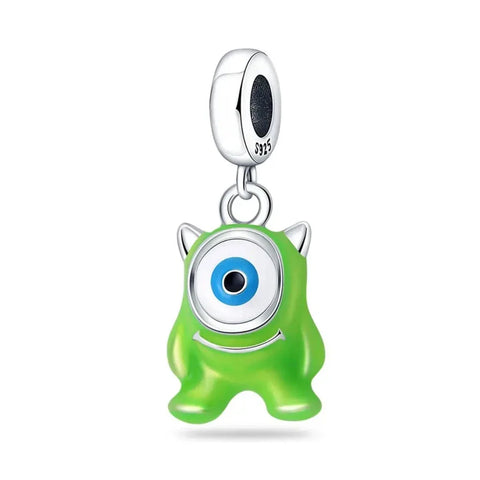 Green Monster Charm Blue Eyes Accent Charm - Compatible with Pandora Bracelets