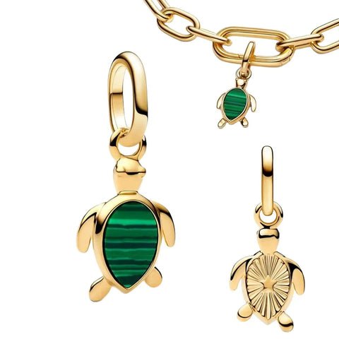 Green Turtle And Gold Chain Charm - Green Turtle And Gold Chain Charm