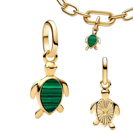 Green Turtle And Gold Chain Charm
