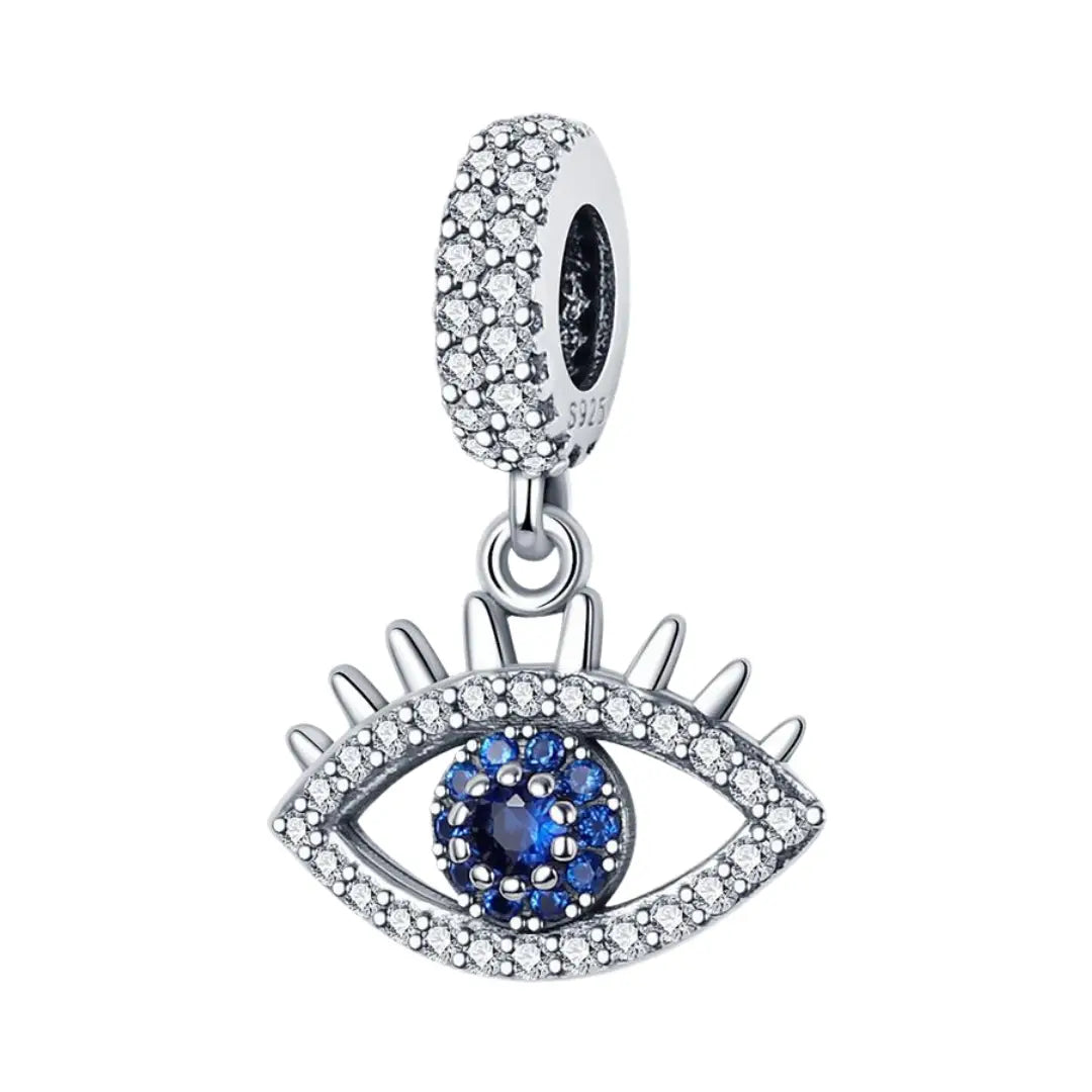 Evil Eye Charm with Blue Accents and Pave Crystals