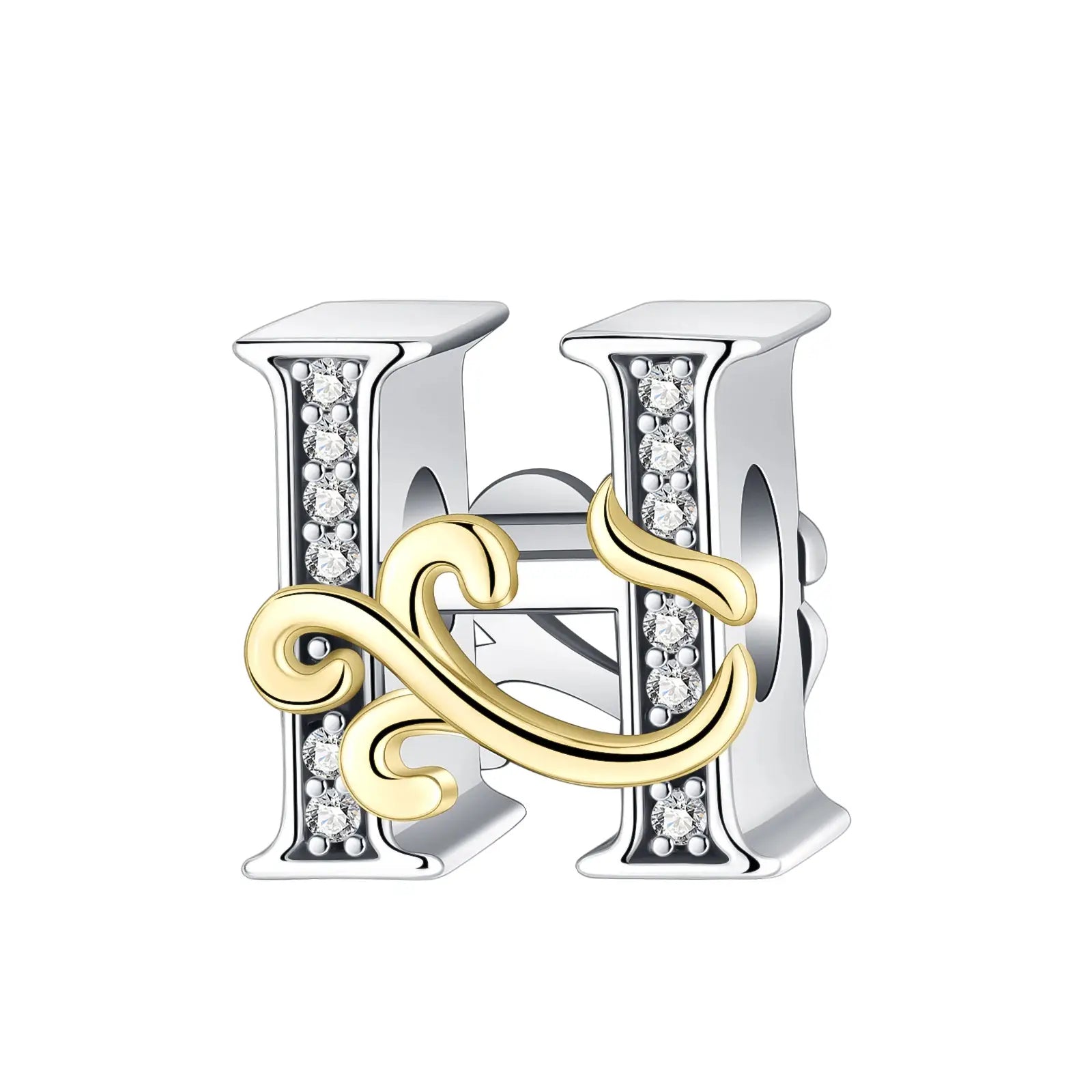 Gold and silver H Letter Charm for pandora bracelet