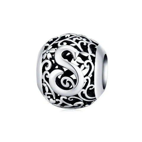 Silver Letter S Round Bead - Silver Letter S Round Bead