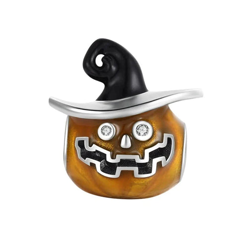 Halloween Pumpkin Charm Witch Hat Orange Accent Charm - Halloween Pumpkin Charm Witch Hat Orange Accent Charm - Compatible with Pandora Bracelets