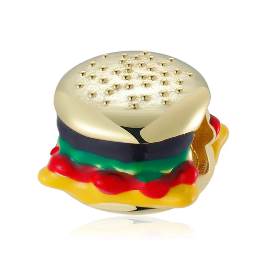Hamburger In Gold Red Green Yellow Stripes Charm Accent