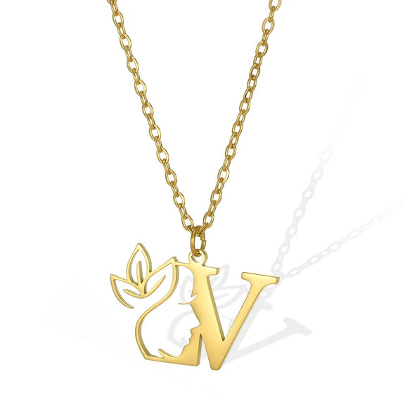 Elegant Leaflet Necklace – A Timeless Piece for Every Occasion A to Z letters - U: Unique gold necklace featuring a 'U' pendant and a finely detailed leaflet.