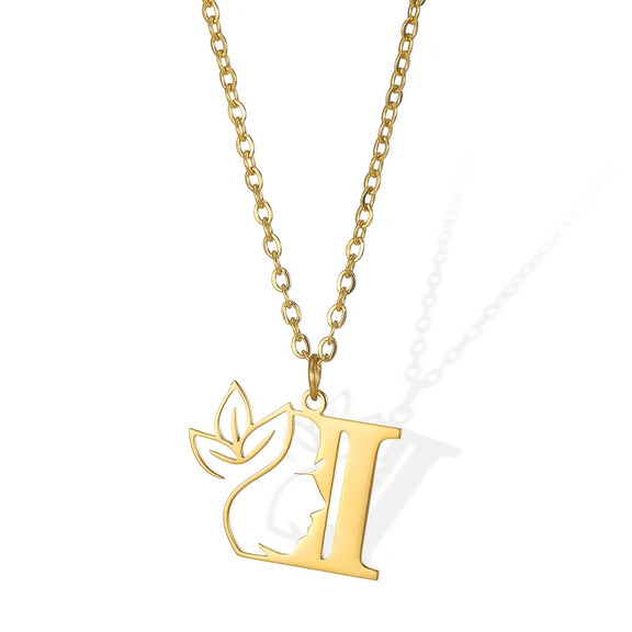 Elegant Leaflet Necklace – A Timeless Piece for Every Occasion A to Z letters - I: Impressive gold necklace with an 'I' pendant and a beautifully detailed leaflet.