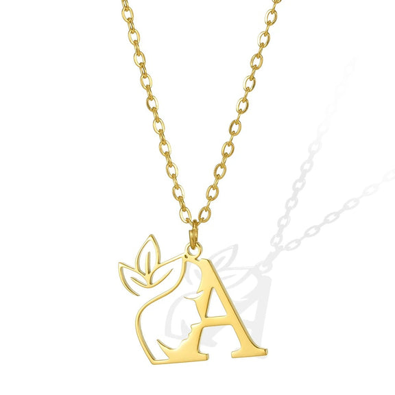 Elegant Leaflet Necklace – A Timeless Piece for Every Occasion A to Z letters - A: Elegant gold necklace with an 'A' pendant and intricate leaflet design.