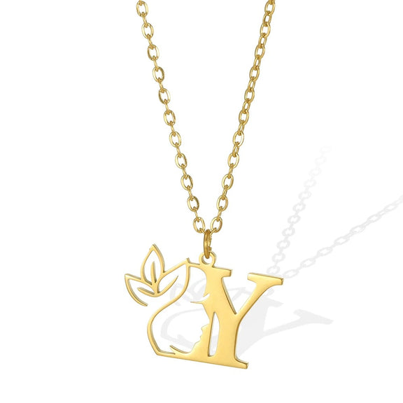 Elegant Leaflet Necklace – A Timeless Piece for Every Occasion A to Z letters - Y: Youthful gold necklace featuring a 'Y' pendant and a detailed leaflet design.