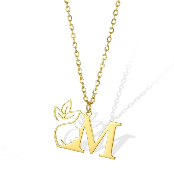 Elegant Leaflet Necklace – A Timeless Piece for Every Occasion A to Z letters - M: Majestic gold necklace with an 'M' pendant and an ornate leaflet.