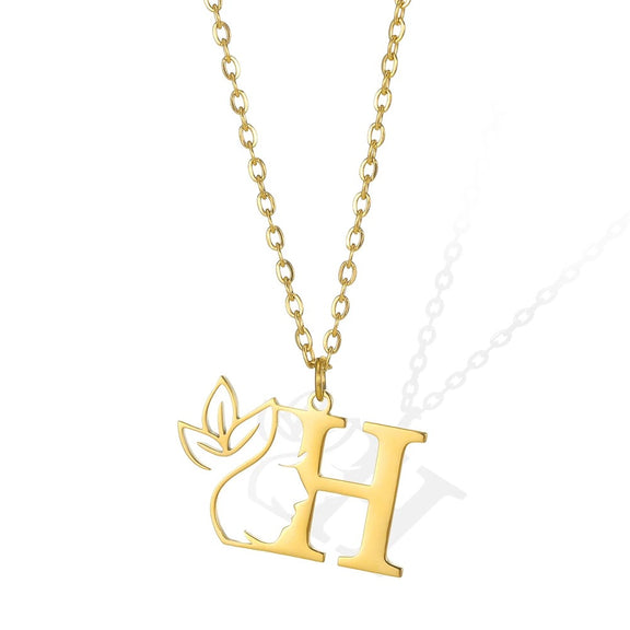 Elegant Leaflet Necklace – A Timeless Piece for Every Occasion A to Z letters - H: High-quality gold necklace with an 'H' pendant and intricate leaflet details.