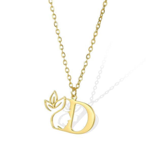 Elegant Leaflet Necklace – A Timeless Piece for Every Occasion A to Z letters - D: Delicate gold necklace with a 'D' pendant and elegant leaflet detailing.