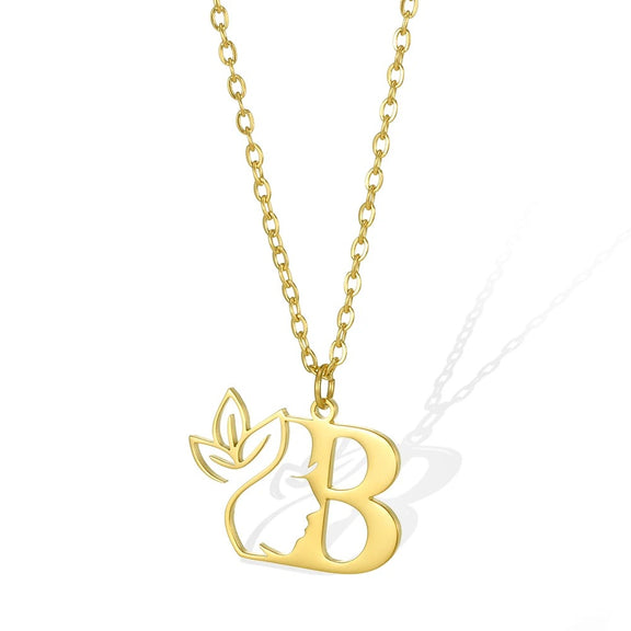 Elegant Leaflet Necklace – A Timeless Piece for Every Occasion A to Z letters - B: Beautiful gold necklace featuring a 'B' pendant and a detailed leaflet.