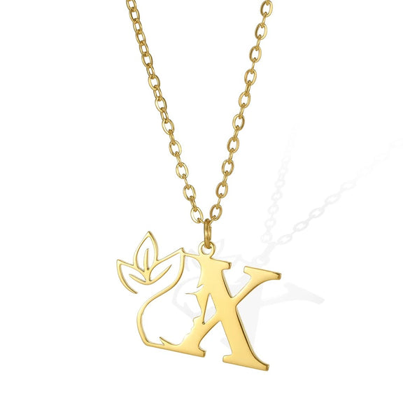 Elegant Leaflet Necklace – A Timeless Piece for Every Occasion A to Z letters - W: Wonderful gold necklace featuring a 'W' pendant and an intricate leaflet.