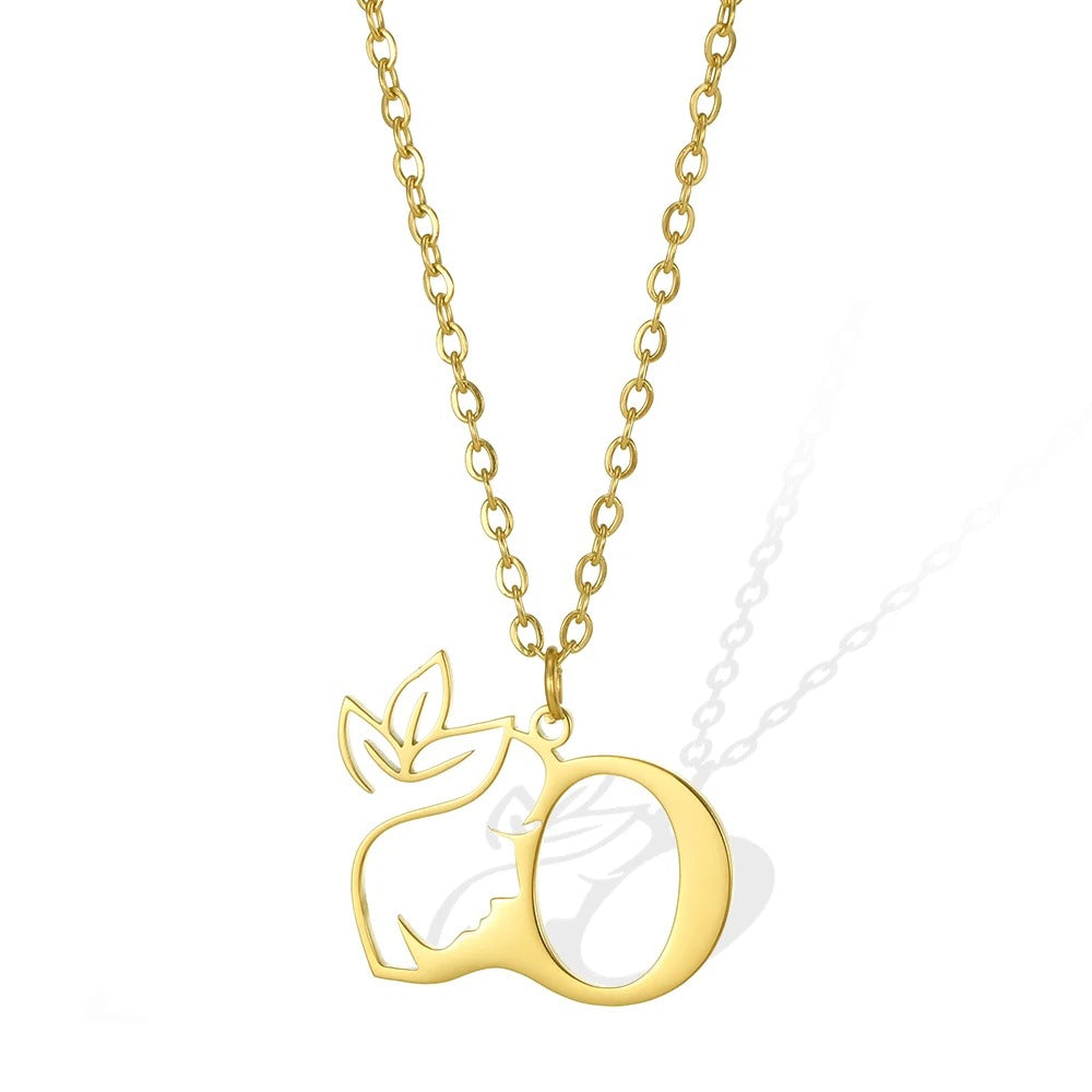 O: Outstanding gold necklace featuring an 'O' pendant and a stylish leaflet.