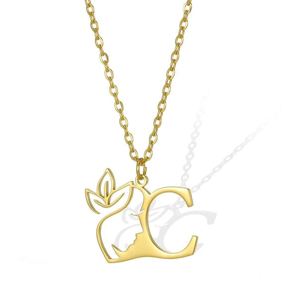 Elegant Leaflet Necklace – A Timeless Piece for Every Occasion A to Z letters - C: Chic gold necklace with a 'C' pendant and a finely crafted leaflet.