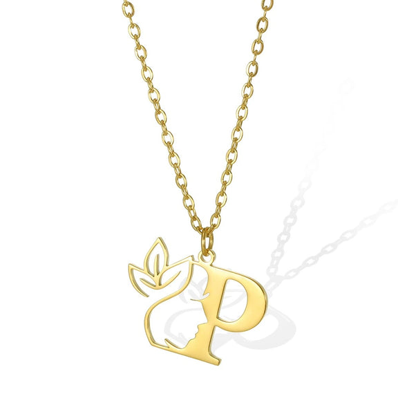 Elegant Leaflet Necklace – A Timeless Piece for Every Occasion A to Z letters - P: Pristine gold necklace with a 'P' pendant and a charming leaflet design.