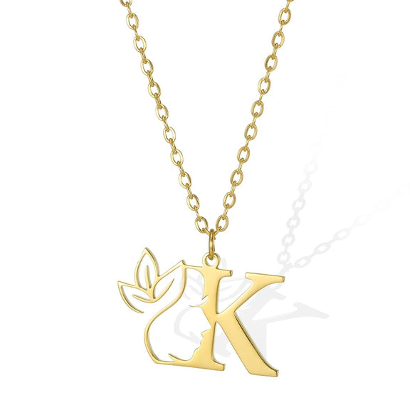 Elegant Leaflet Necklace – A Timeless Piece for Every Occasion A to Z letters - K: Kingly gold necklace with a 'K' pendant and a finely detailed leaflet.