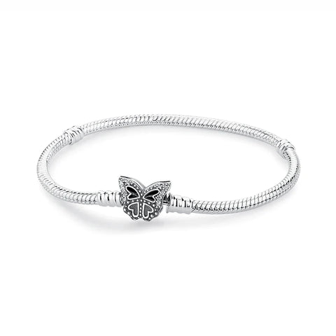Stylish Sterling Silver Snake Chain Bracelet Butterfly Charm - Sterling Silver Snake Chain Bracelet with Butterfly Charm