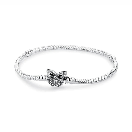 Sterling Silver Snake Chain Bracelet with Butterfly Charm
