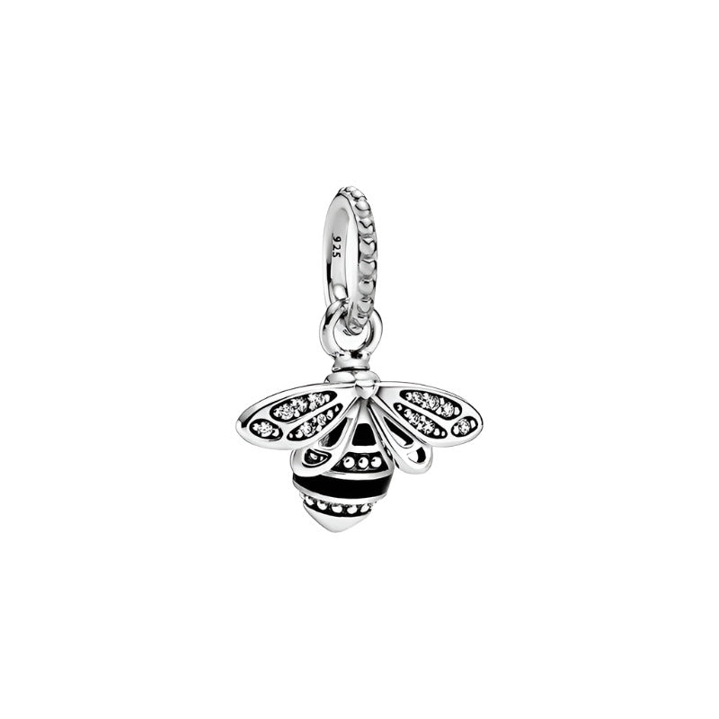 Sterling silver bee charm with sparkling crystals on wings.