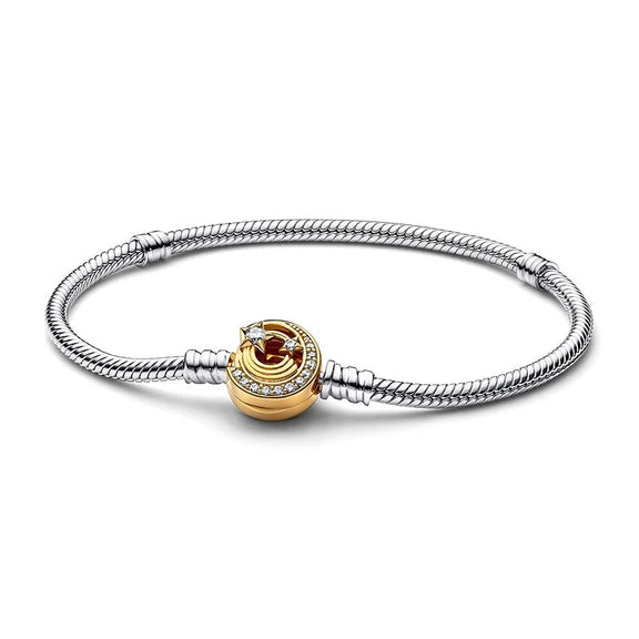 Sterling Silver Gold Snake Chain Bracelet with Lock Charm - Elegant Sterling Silver Bracelet with Gold Lock Charm