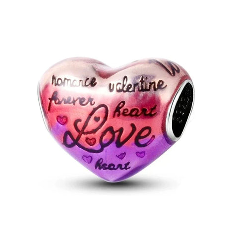 Pandora Heart Shaped Charm Words Love Power Pink Accent
