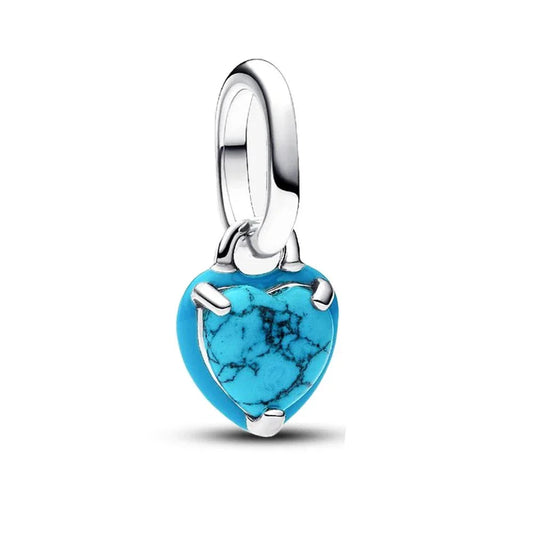 Heart Shaped Turquoise Stone Charm Cyan Accent