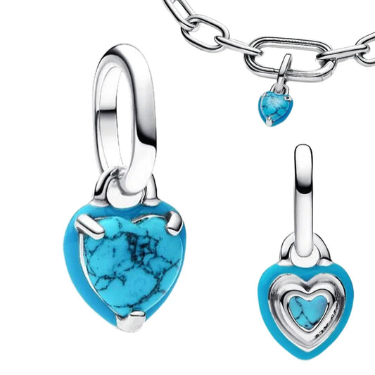 Heart Shaped Turquoise Stone With Silver Chain Pandora Charm