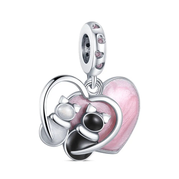 Heart and Cats Double Dangle Charm - Heart and Cats Double Dangle Charm