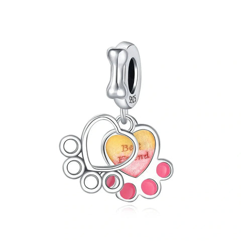 jewlouli Hearts Paw Print Dangle Charm fits pandora bracelet