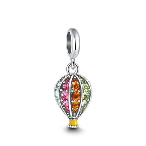 Hot Air Balloon With Multi Colored Stones Charm - Hot Air Balloon With Multi Colored Stones Charm