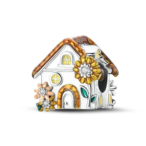 House Flowers Yellow Accent Charm - Compatible with Pandora Bracelets