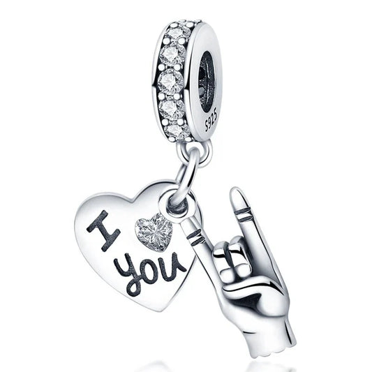 I love You Silver heart with Hand Charm