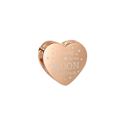 I Love You To The Moon & Back Rose Gold Heart Charm
