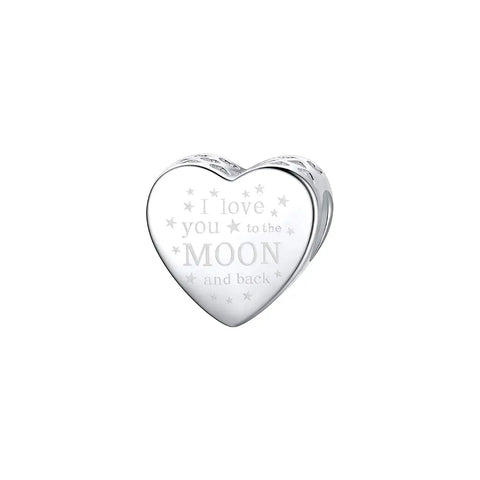 I Love You To The Moon & Back Silver Heart Charm - I Love You To The Moon & Back Silver Heart Charm