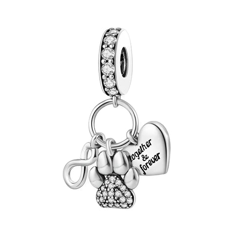 Infinity, Paw and Heart Triple Dangle Charm - Infinity, Paw and Heart Triple Dangle Charm